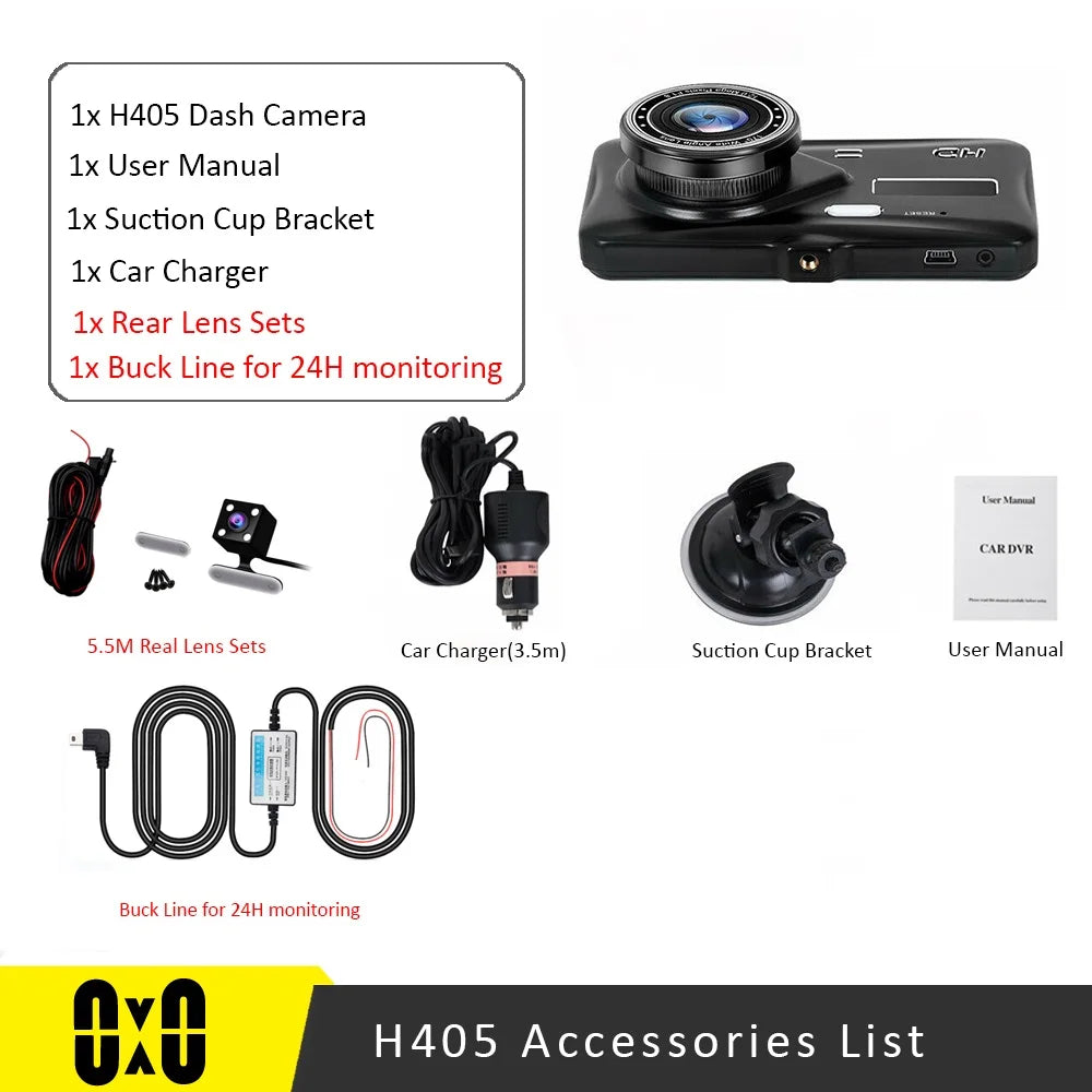 4-Inch Touch Screen Dual Dash Cam Front & Rear - 1080P FHD Car DVR with Night Vision, Parking Mode, Loop Recording