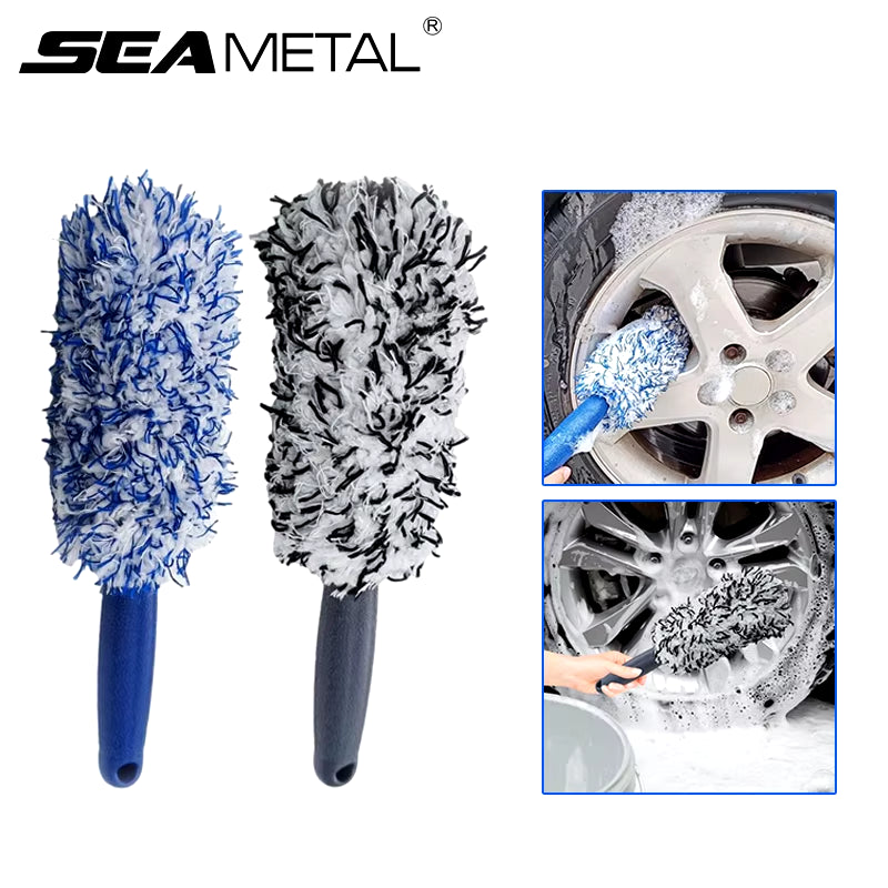 SEAMETAL Car Wheel Tire Rim Cleaning Brush Portable Plush Car Wheel Hub Brush Washing Tool Car Detailing Care Dust Removal Brush