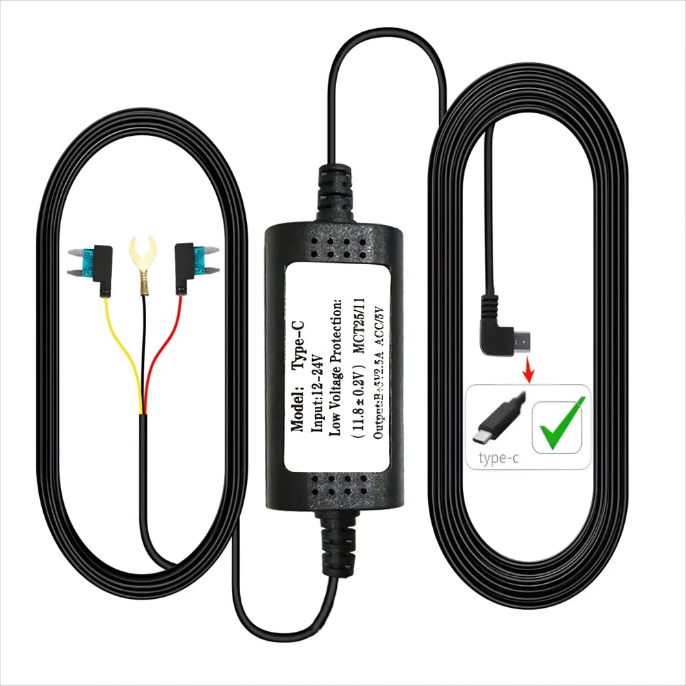 Aprilboy Type-C 3.5 Meters Hardwire Kits for Dash Cam 24H Parking Monitoring Car DVR Dashcam Camera Hardwire Kit Car Accessories