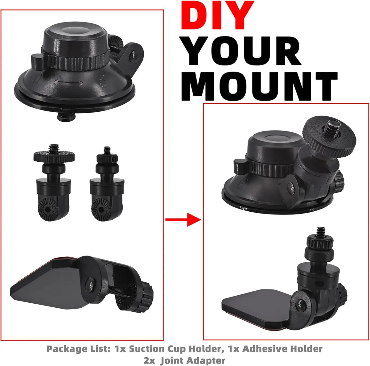 1/4" & M4 Thread Camera Windshield Suction Cup Mount Holder & Dashboard Tripod Adhesive Mount for Screw Dash Cam Sport Camera