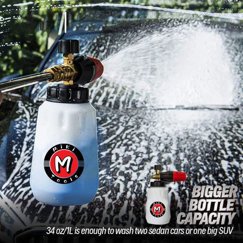 Foam Nozzle Snow Foam Lance Foam Bottle Sprayer Adjustable Angle with 1/4 Quick Connection Three Layers of Foam Mesh Car Wash