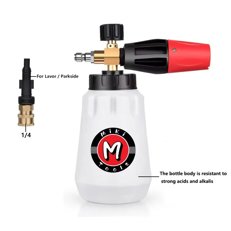 Foam Nozzle Snow Foam Lance Foam Bottle Sprayer Adjustable Angle with 1/4 Quick Connection Three Layers of Foam Mesh Car Wash