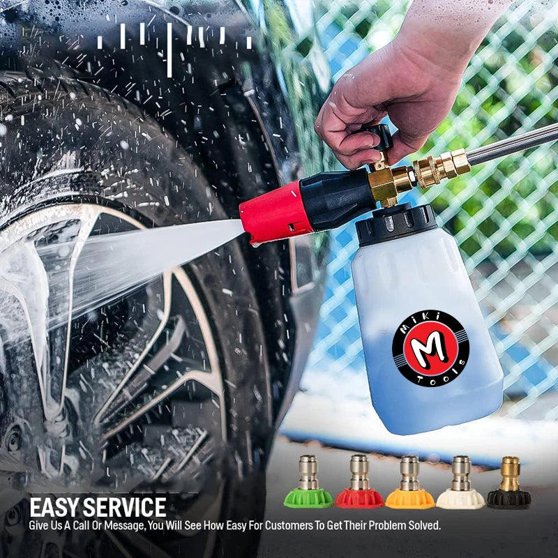 Foam Nozzle Snow Foam Lance Foam Bottle Sprayer Adjustable Angle with 1/4 Quick Connection Three Layers of Foam Mesh Car Wash