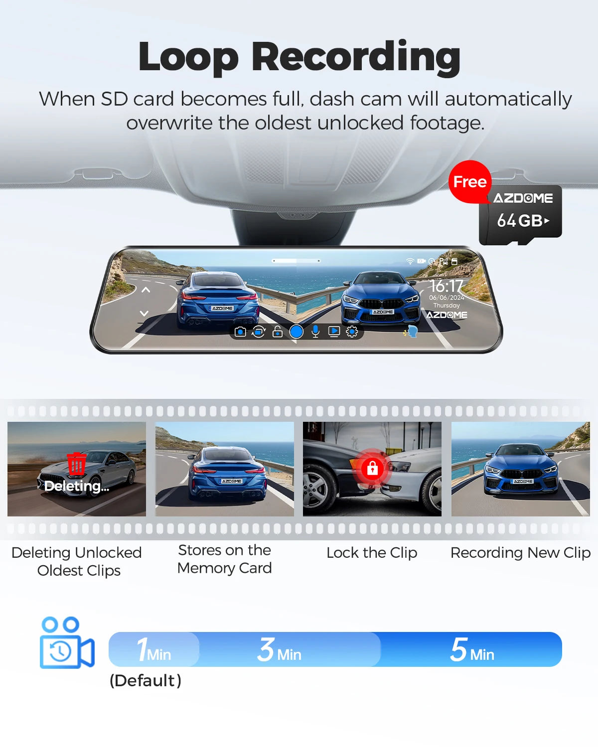 PG17 12" Wifi Mirror Dash Cam 4K Front and 1080P Rear View Mirror Camera for Cars Dual Camera Waterproof Backup Camera