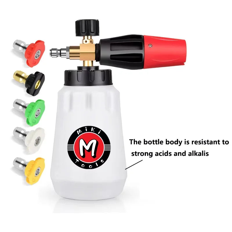 Foam Nozzle Snow Foam Lance Foam Bottle Sprayer Adjustable Angle with 1/4 Quick Connection Three Layers of Foam Mesh Car Wash