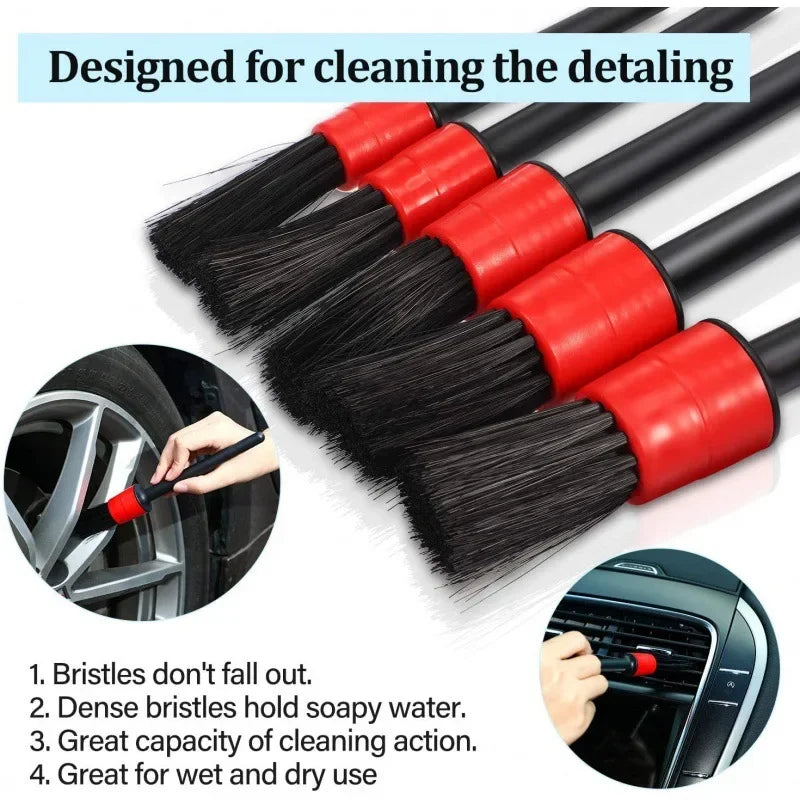Car Cleaning Brush Set, Louver Air Vent Gap Detailing Brush Interior round Head Paint Cleaning Brush Kit