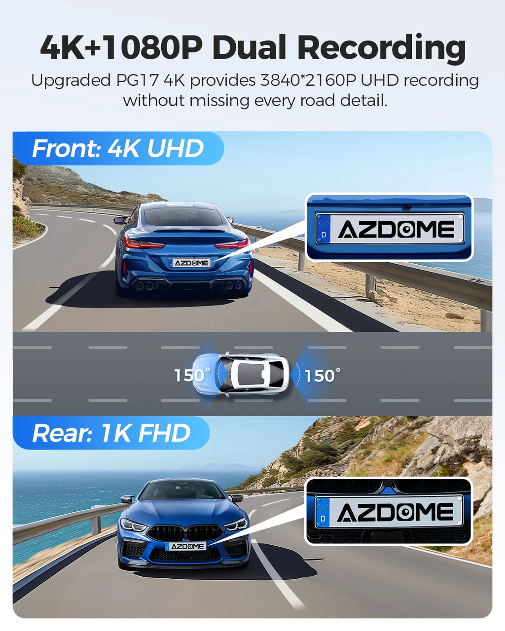 PG17 12" Wifi Mirror Dash Cam 4K Front and 1080P Rear View Mirror Camera for Cars Dual Camera Waterproof Backup Camera