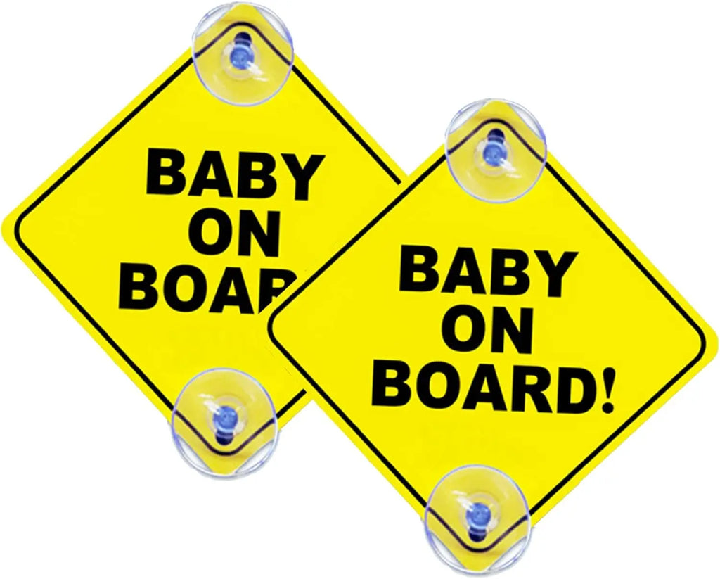 2PCS Baby on Board Signs with Suction Cups, 5"X5" Reusable Baby Safety Warning Decal for Car Windows