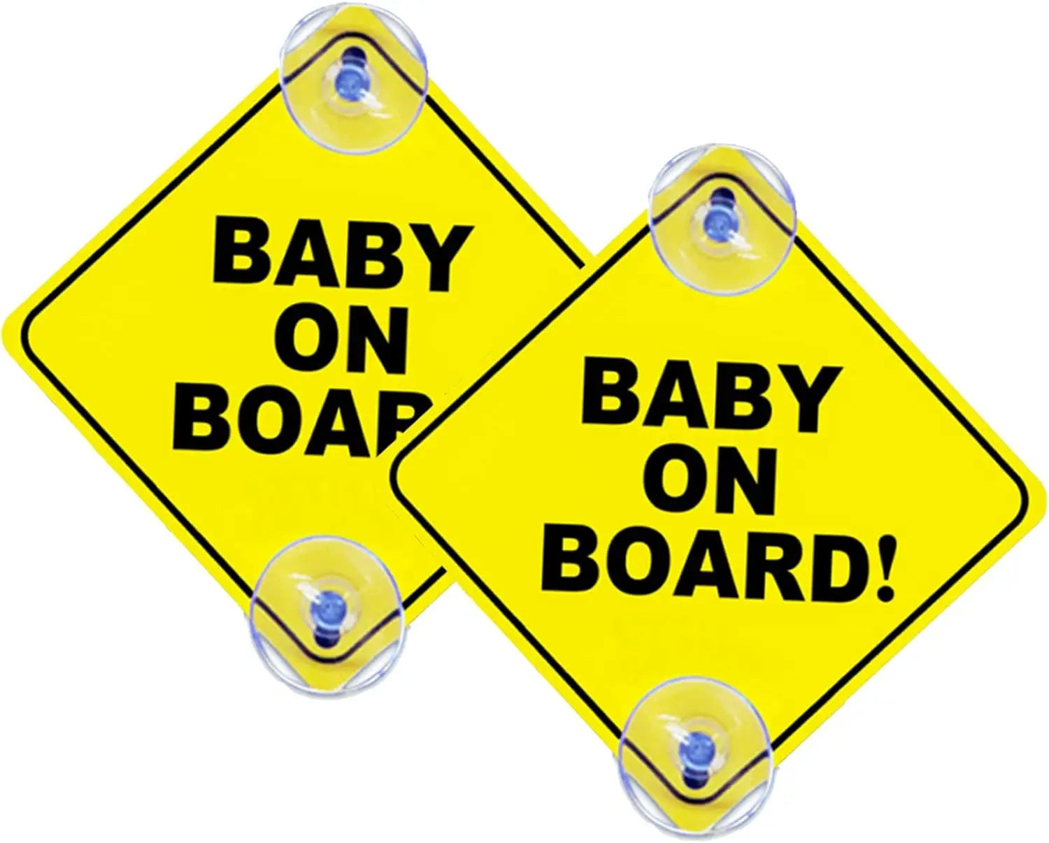 2PCS Baby on Board Signs with Suction Cups, 5"X5" Reusable Baby Safety Warning Decal for Car Windows