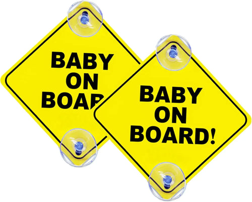 2PCS Baby on Board Signs with Suction Cups, 5"X5" Reusable Baby Safety Warning Decal for Car Windows