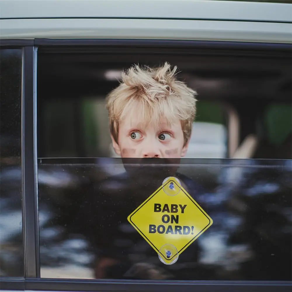2PCS Baby on Board Signs with Suction Cups, 5"X5" Reusable Baby Safety Warning Decal for Car Windows