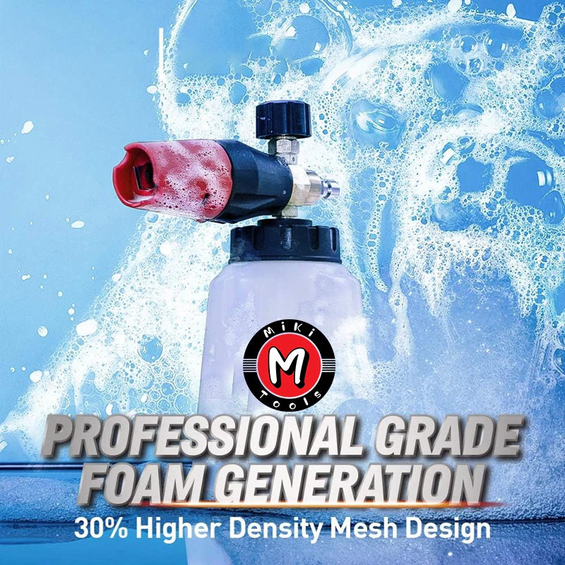 Foam Nozzle Snow Foam Lance Foam Bottle Sprayer Adjustable Angle with 1/4 Quick Connection Three Layers of Foam Mesh Car Wash