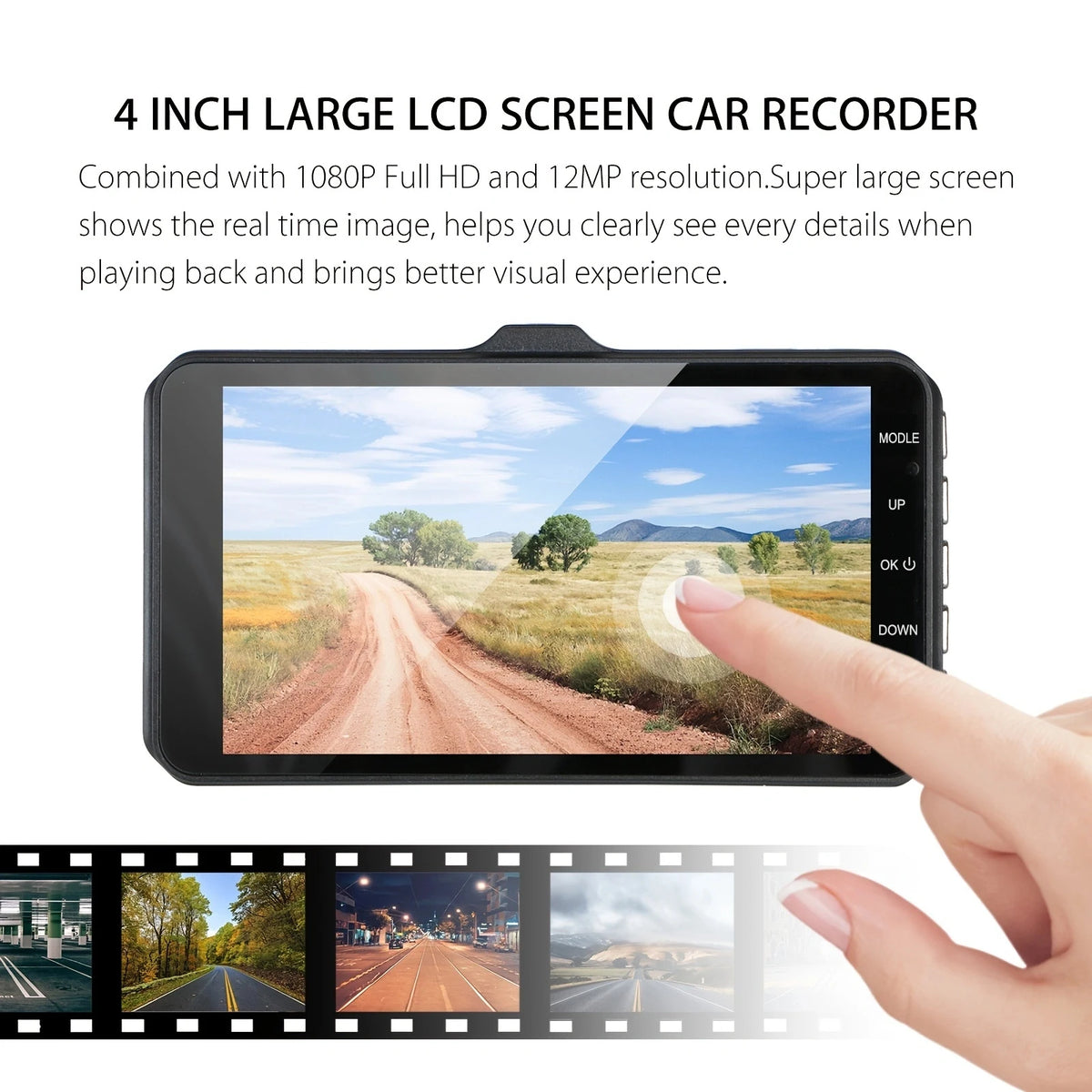 4-Inch Touch Screen Dual Dash Cam Front & Rear - 1080P FHD Car DVR with Night Vision, Parking Mode, Loop Recording