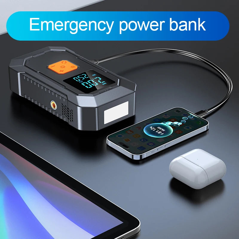 Car Jump Starter Air Pump Power Bank Lighting Portable Air Compressor 4 in 1 Cars Battery Starters Auto Tyre Inflator